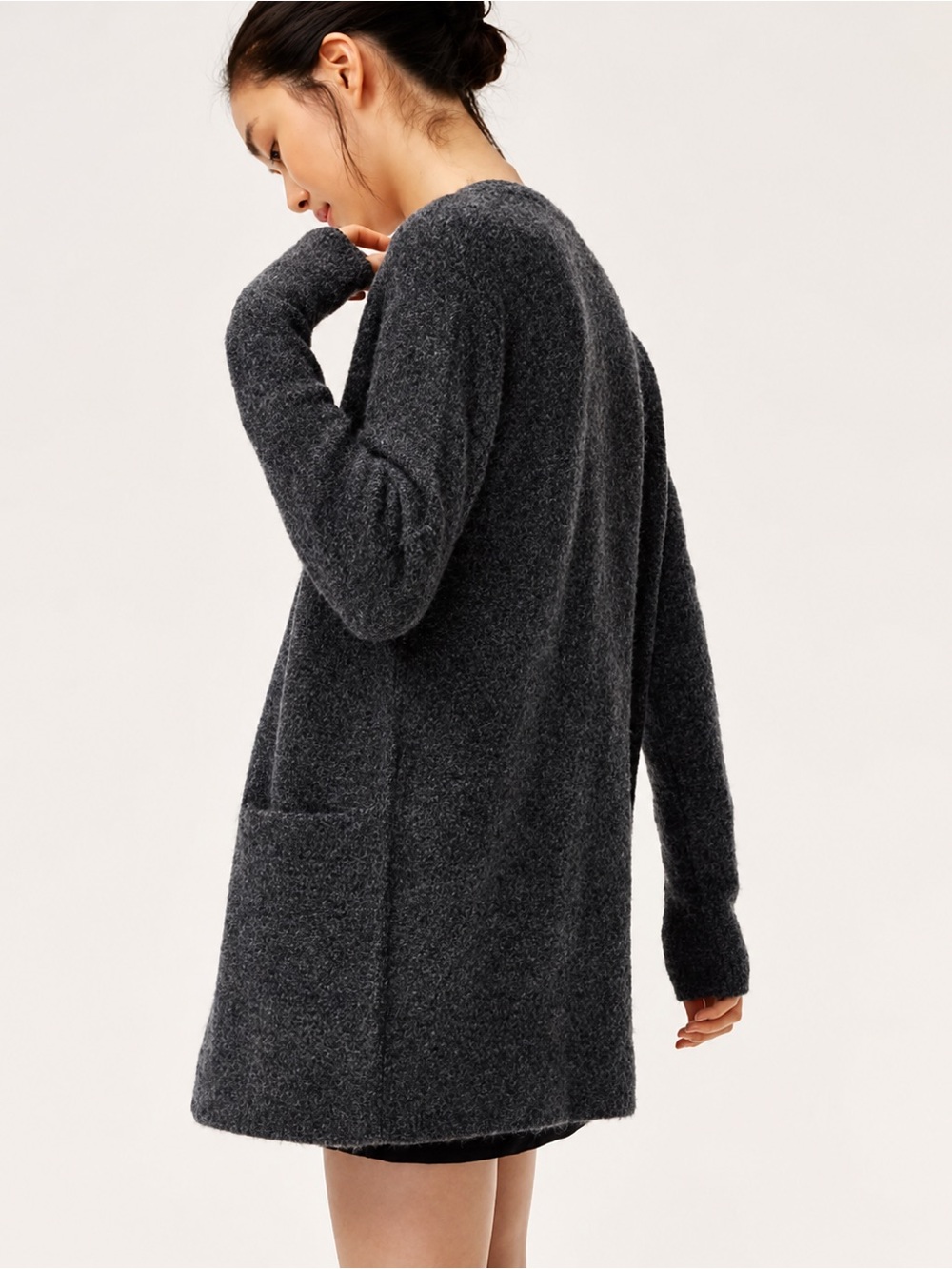 Wilfred ALPACA / WOOL Longline Open Cardigan Sweater | Smokey Charcoal Aritzia